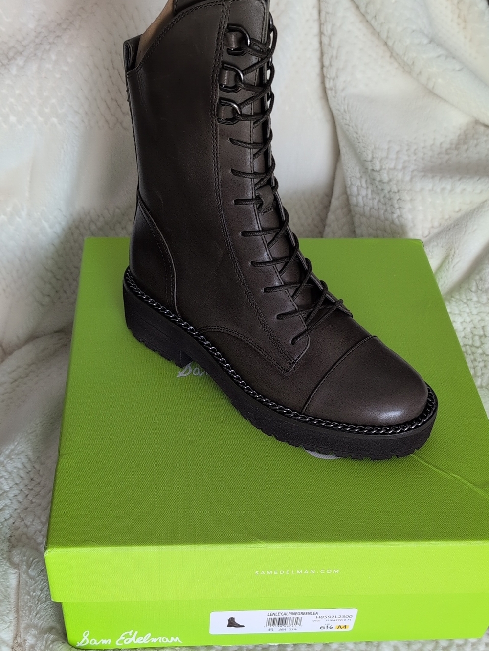 Sam Edelman Men's Brown Lace-Up Combat Boot with Chain Welt